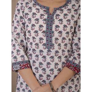 Ethnic White Grey Hand Drawn <b>Block</b> <b>Printed</b> Cotton Kurta Pant Set Latest Design Anarkali Salwar Suit for Party Wear Made Net - Product Image 2
