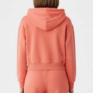 Custom Made 100% Cotton Fleece Casual Wear Solid Color Crop Top Hoodies For Women <b>Drop</b> SHoulder Fashionable women's hoodies - Product Image 2