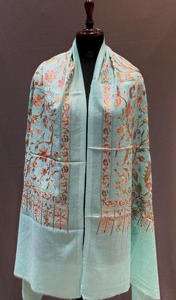 Chal de Cachemira azul sólido de calidad superior, lana de Cachemira suave, bordado intrincado Sozni, transpirable para ocasiones festivas nocturnas - Product Image 2