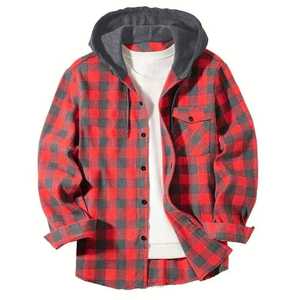 T-shirt en flanelle personnalisé surdimensionné à capuche Chemise à capuche à carreaux à manches longues Streetwear mode pour hommes vente en gros - Product Image 4