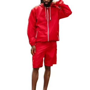 Survêtement personnalisé en nylon et polyester coupe-vent OEM de haute qualité ROUGE COUPE-VENT ensemble court pour hommes 2025 - Product Image 5