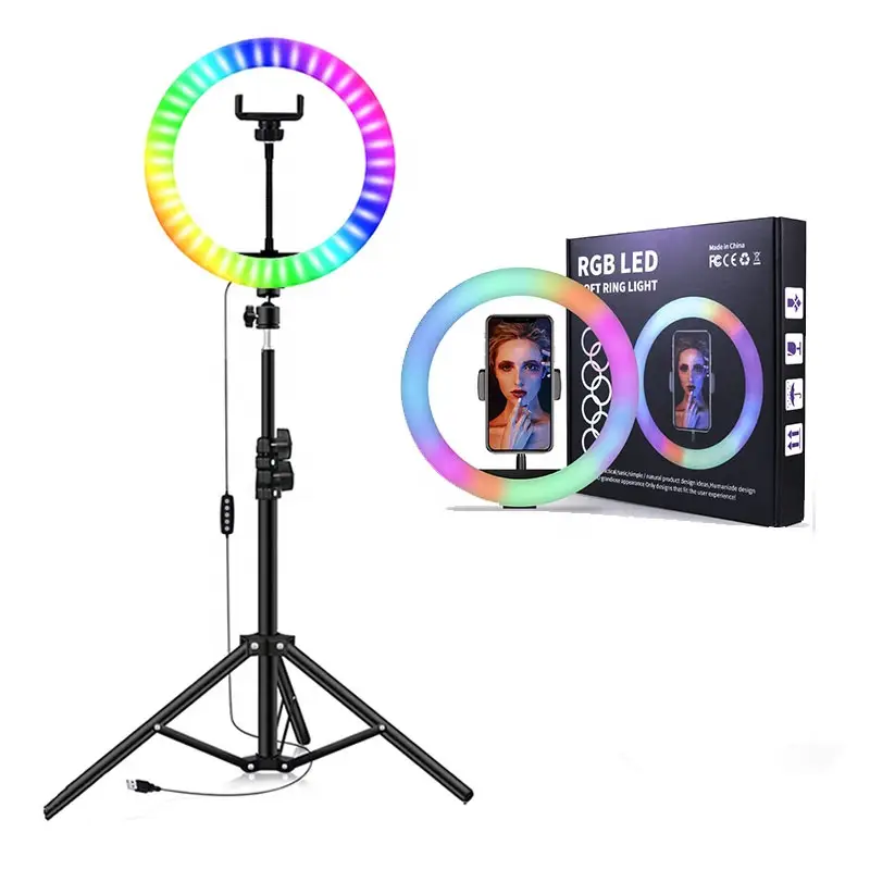 Vòng ánh sáng Youtube nhiếp ảnh 33 màu sắc thay đổi RGB LED 14inch vòng ánh sáng với chân máy đứng và điện thoại chủ