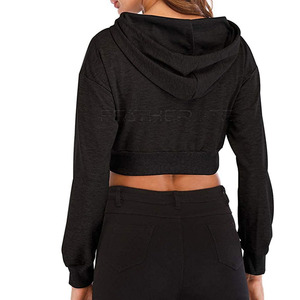 Sweat à capuche court et décontracté en coton imprimé pour femmes, nouveau design, sweat à capuche court avec logo personnalisé pour femmes - Product Image 4