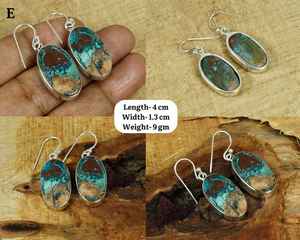 Boucles d'oreilles pendantes en argent sterling 925 avec chrysocolle, cadeau tendance pour mariage et fête, bijoux élégants faits à la main en pierre naturelle - Product Image 3