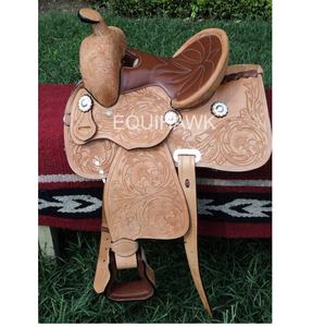Top Selling Premium Quality Western Kid Size Saddles Softy Leather Seat with Hand <b>Tooling</b> <b>Engraving</b> Premium Western Leather - Product Image 1
