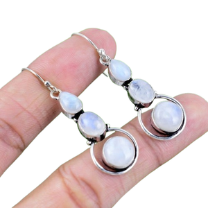 925 boucles d'oreilles en argent Sterling massif avec pierre de lune Spinner pierre précieuse de feu bleu pour la fête femmes balancent bijoux cadeau donnant - Product Image 1