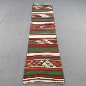 Turkish 2.4x9.6 ft Rug, <b>Runner</b> Vintage Rug, <b>Green</b> Red Oriental Rug - Product Image 1