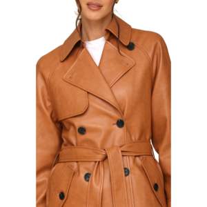 เสื้อโค้ทเทรนช์โค้ทหนังแท้สำหรับผู้หญิงเสื้อโค้ทสำหรับเดินใส่สบายๆเข็มขัดยาวปานกลางระบายอากาศได้ดี - Product Image 2