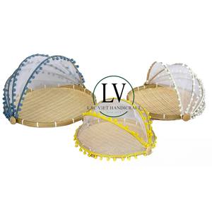 Plateau de service en rotin rond fabriqué à la main de haute qualité avec couvercle alimentaire fabriqué au Vietnam - Product Image 1