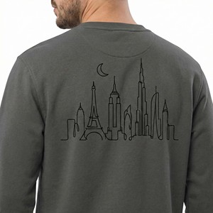 Nouvelle Arrivée Mode Hiver Décontractée Coupe Classique Sweat-shirt Homme en Polaire 100% Coton Imprimé Unique Ligne de Horizont Urbain Manches Longues Col Rond - Product Image 3