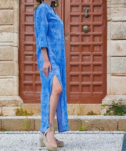 Blue Paisley Print Chiffon <b>Kaftan</b> Dress with V-Neck Batwing Sleeves Ankle-Length Loose Bohemian Style <b>Plus</b> <b>Size</b> Summer for Women - Product Image 3