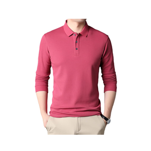 เสื้อโปโลแขนยาวสำหรับผู้ชายผ้าถักสีพื้นระบายอากาศได้ดี - Product Image 3