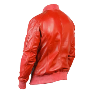 เสื้อแจ็คเก็ตนักขี่จักรยานสำหรับผู้ชายเสื้อโค้ทสไตล์ฤดูหนาวทำมือขนแกะสีแดงแท้ปกตั้งและเคลือบด้วยวัสดุพรีเมี่ยม - Product Image 3