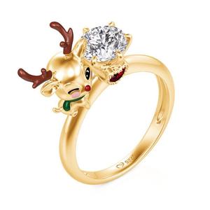 Jeulia Hug Me Gold Plated Sterling <b>Silver</b> Reindeer Fashion <b>Ring</b> - Product Image 2