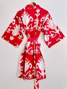 Kimono de algodón para mujer, bata con estampado de bloques, vestido de dormir cómodo, bata de dama de honor, ropa de playa, bata hecha a mano Natural - Product Image 5