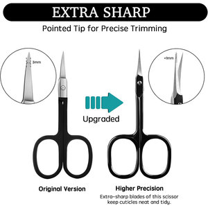 Tijeras Profesionales para Cutículas Extra Finas para Mujeres y Hombres, con Punta Curva Precisa Mejorada para Cejas y Pestañas (Negras) - Product Image 4