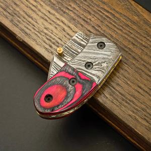 Couteau pliant miniature personnalisé en acier Damas, manche en bois, couteau de camping, couteau de poche EDC, vente en gros OEM, garantie de 3 ans - Product Image 4