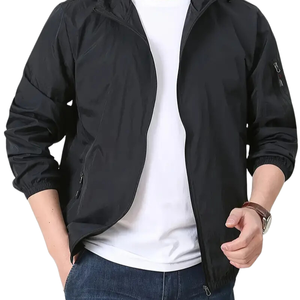 Veste de sport décontractée pour homme-Imperméable, polyester, à capuche avec fermeture éclair sur le devant pour le printemps/automne - Product Image 1