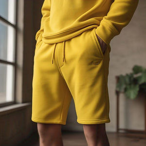 กางเกงวอร์มสำหรับผู้ชายกางเกงขาสั้นสีเหลืองน้ำหนักปานกลางกางเกงผ้าฟลีซสำหรับวิ่งออกกำลังกายฟิตเนส - Product Image 5
