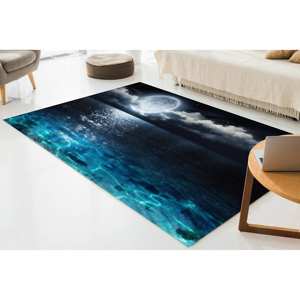 Tapis imprimé Lune au-dessus de la mer - Tapis antidérapant style ferme, avec poils doux - Product Image 3