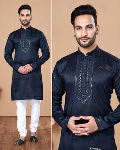 High Quality Indian Pakistani Style <b>Kurta</b> <b>Pajama</b> Heavy Embroidery Work Cotton Silk Rayon Reasonably Priced for Weddings Parties - Product Image 4