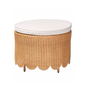 Pouf en rotin festonné rustique élégant avec coussin Pouf ottoman en rotin Meubles de maison Repose-pieds de style Boho fabriqué à partir du Vietnam - Product Image 1