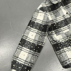 Camisas de Franela a Cuadros Blancas y Negras Personalizadas al por Mayor, Fabricadas en Fábrica, con Botones y Perlas, para Hombre, 2026 - Product Image 5