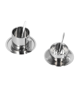 Juego de Tazas de Té Individuales, Diseño Grabado a Mano, Acabado Plateado, Taza de Acero para Café, Servicio de Té en Casa u Hotel con Platillo - Product Image 3