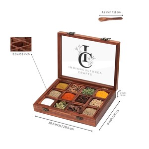 Boîte à épices en bois et en verre favorise un stockage alimentaire hygiénique en gardant les épices couvertes et protégées de manière sûre. - Product Image 2