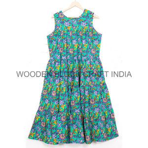 Indian Cotton Latest Sleeveless Long Dress Leopard for Bohemian Style Hand Block Printed Women's Casual Maxi Dress Eco-Friendly - Product Image 3