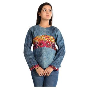 Chaqueta Vaquera de Mezclilla Tejida Regular con Estilo para Mujer, Bordado de Espejo, Diseño Vintage, Ecológica, Transpirable, de Algodón, Teñida e Impresa para Invierno - Product Image 4