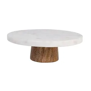 Support à gâteau rond en marbre avec socle en bois Support à gâteau pour décoration de mariage Support à gâteau pour dessert Cupcake Équipement de cuisson