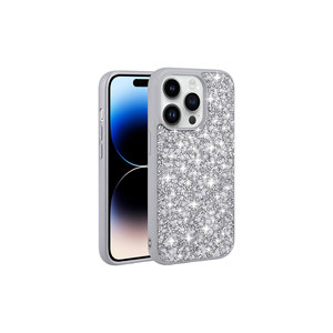 Funda de Silicona Brillante con Diseño ASMA Linea Plateada de Lujo, con Pedrería y Diamantes, para iPhone 14 Pro 14 Plus, Elegante - Product Image 1