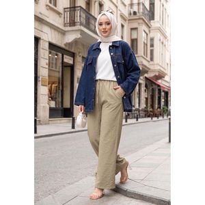 Casual for Tencel <b>Trousers</b> with <b>Elastic</b> Mid <b>Waist</b> Breathable Canvas Wide Leg Design Green Olive with Pockets - Product Image 1
