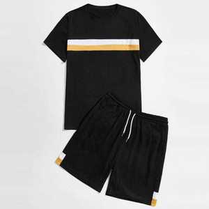 Ensemble short d'été pour hommes-T-shirt rayé à manches courtes et short-Ensemble deux pièces - Product Image 5