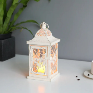 Bougeoir marocain découpé personnalisé mini lanternes en verre noir blanc boîte décorative de table en métal suspendue pour les mariages de Noël - Product Image 4