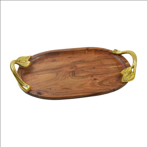 Plateau de service en bois traditionnel de qualité supérieure avec poignées en métal, léger, décoratif, pour servir les aliments, pour la cuisine, les mariages, les fêtes - Product Image 4