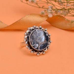 Bague Girft Bague Fine Bijoux Faite à la Main pour Filles et Dames Jaspe Agate Turritella Naturel sur Bagues en Argent Sterling 925 Massif - Product Image 3
