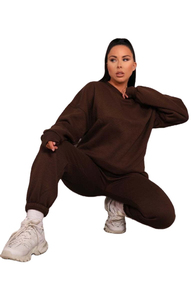 Meilleur ensemble de survêtement pour femme en molleton à col montant et pantalon de jogging à revers, respirant, streetwear, uni, pour l'hiver - Product Image 6