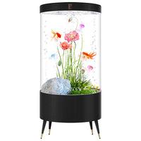 Aquarium moderne sur pied en verre rond de grande taille avec filtration continue, capacité de 250 L, fonctionnement automatique pour salon