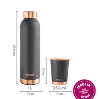 Bouteille d'eau moderne en verre cuivré noir, design de luxe personnalisable, capacité ajustable, logo, cadeau promotionnel pour usage professionnel
