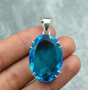 จี้เงินแท้ทรงวินเทจประดับบลูโทแพซ ชุบทองคำขาว งานแฮนด์เมด สำหรับผู้หญิง ได้รับการรับรอง เหมาะสำหรับงานปาร์ตี้ - Product Image 2