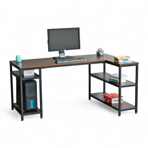 160x100cm L-Shaped <b>Corner</b> <b>Desk</b> with Bookshelf Rubber Wood and Iron Frame Assembly Required-CD68027 - Product Image 1