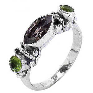 Anillo de Plata 925 Hecho a Mano para Mujer, Estilo Boho, con Peridoto, Cuarzo Ahumado, Gemas, Topacio Corte Pera Platino, Joyería Única - Product Image 2