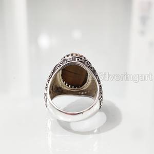 Grossiste Bague pour homme Bague de naissance de juin en oeil de tigre naturel Toutes tailles Bijoux de Noël arabe Bague en argent sterling 925 - Product Image 6