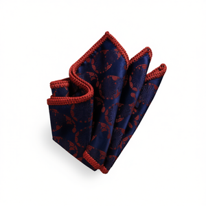 Pañuelo de bolsillo tejido a mano con borde de paisley rojo marino para traje de blazer con cinturones de punto exclusivos. Categoría de producto. - Product Image 3