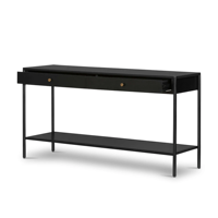 Table console industrielle en métal avec deux tiroirs de rangement, une étagère inférieure en finition enduite de poudre noire pour l'entrée du couloir
