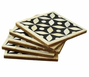 Posavasos Artesanal de Madera Natural con Incrustaciones de Hueso, Bien Pulido, para Hotel, Hogar, Restaurante, de la India - Product Image 4