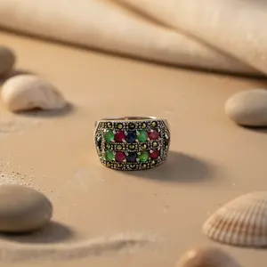 Bague de cocktail ajustable en argent plaqué or et or rose avec pierres précieuses pour femmes, style tendance et élégant - Product Image 1