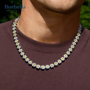 Venta caliente 14K chapado en oro plata esterlina 925 10mm moissanita piedra amarilla flor cadena de eslabones para hombres collares Premium joyería - Product Image 1